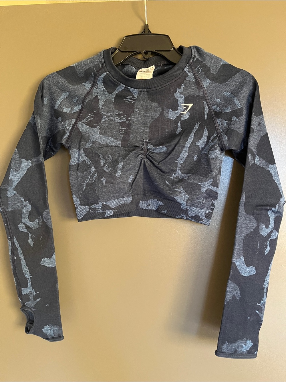 Gymshark Navy Camo Long Sleeve Crop Top